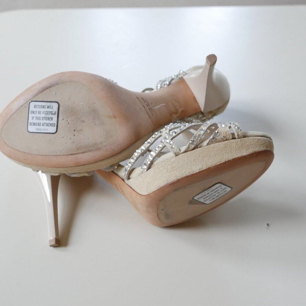 Grey Mer Italy Crystal Heels made in Italy Strappy Sandals suede 8.5 9 - Picture 8 of 11